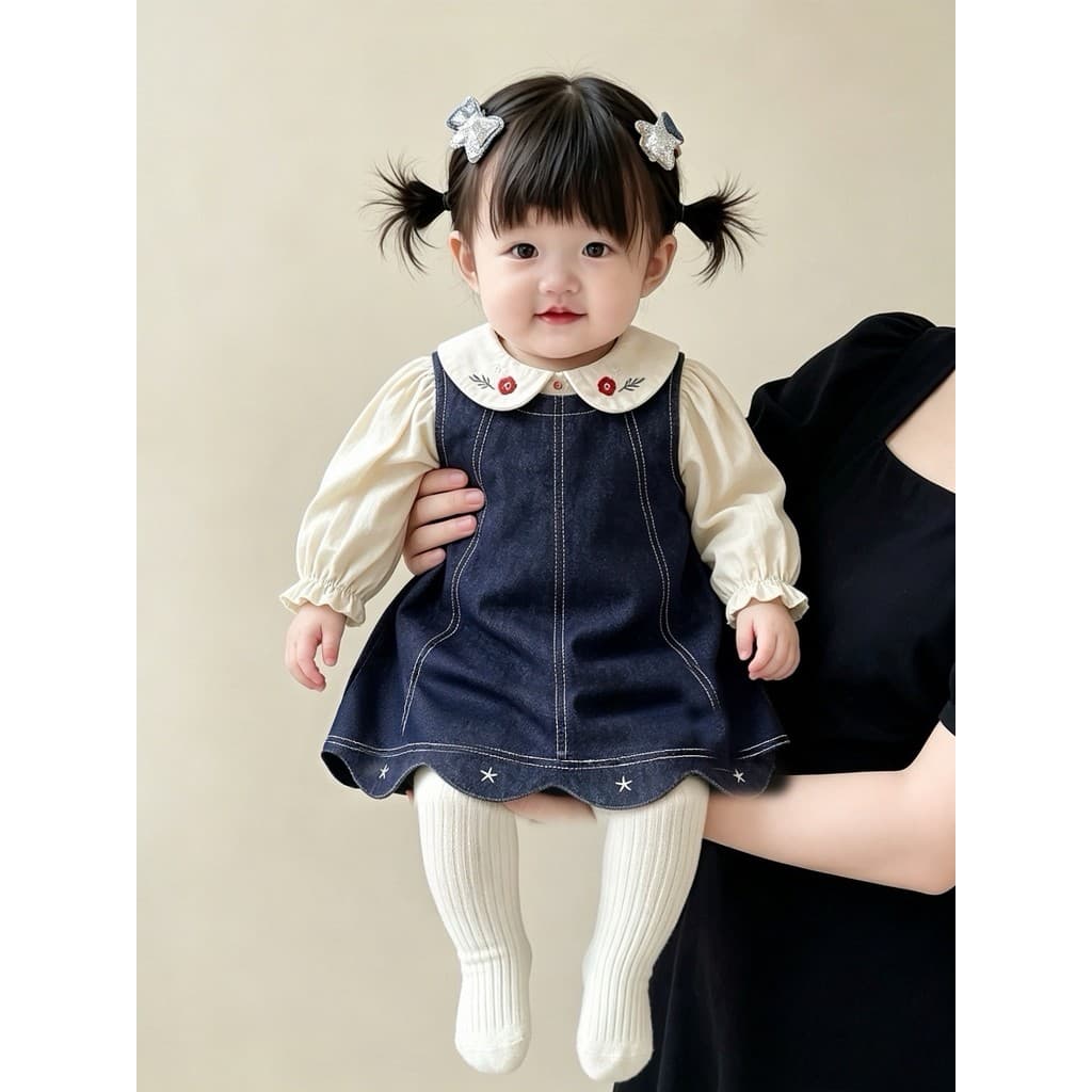 Bebê menina Super agradável pequeno terno outono moda versão coreana camisa Denim saia bebê outono roupas Outing