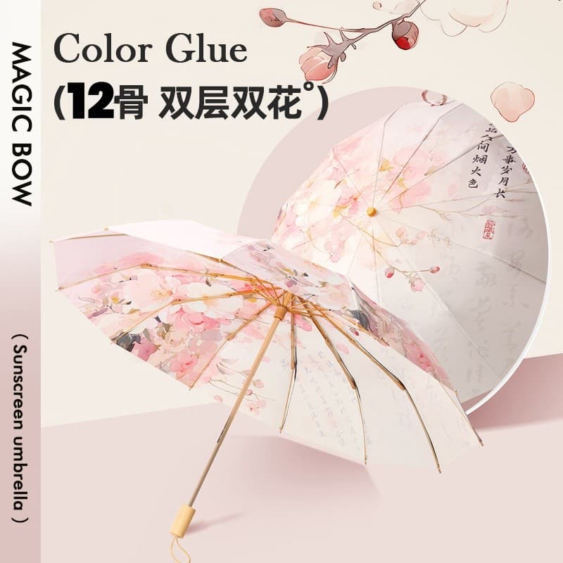 Guarda-sol de flor dupla feminino chuva ou chuva Retro resistente ao vento dobrável High-End guarda-sol protetor solar A