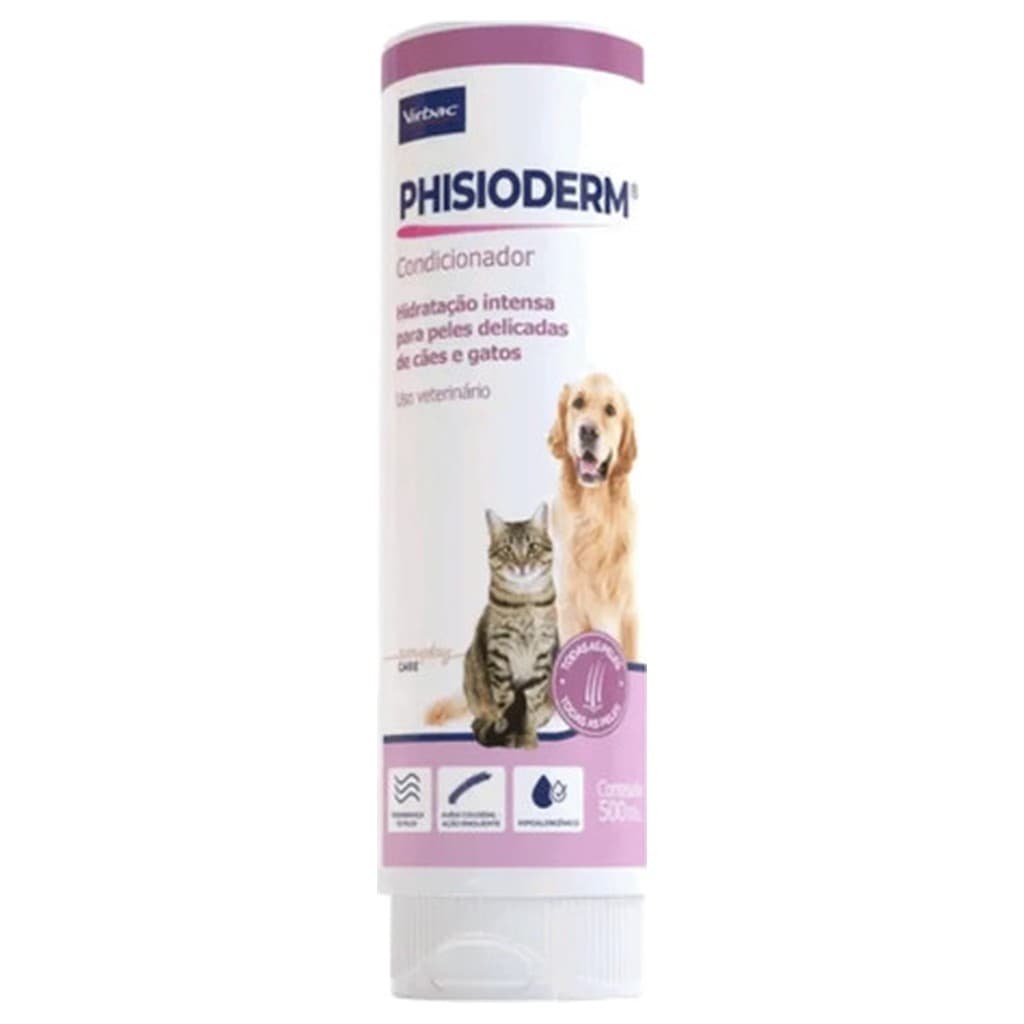 Condicionador Phisioderm Virbac 500ml Pet Cães Gatos Bouquet Hidratação Desembaraço Pele Sensível