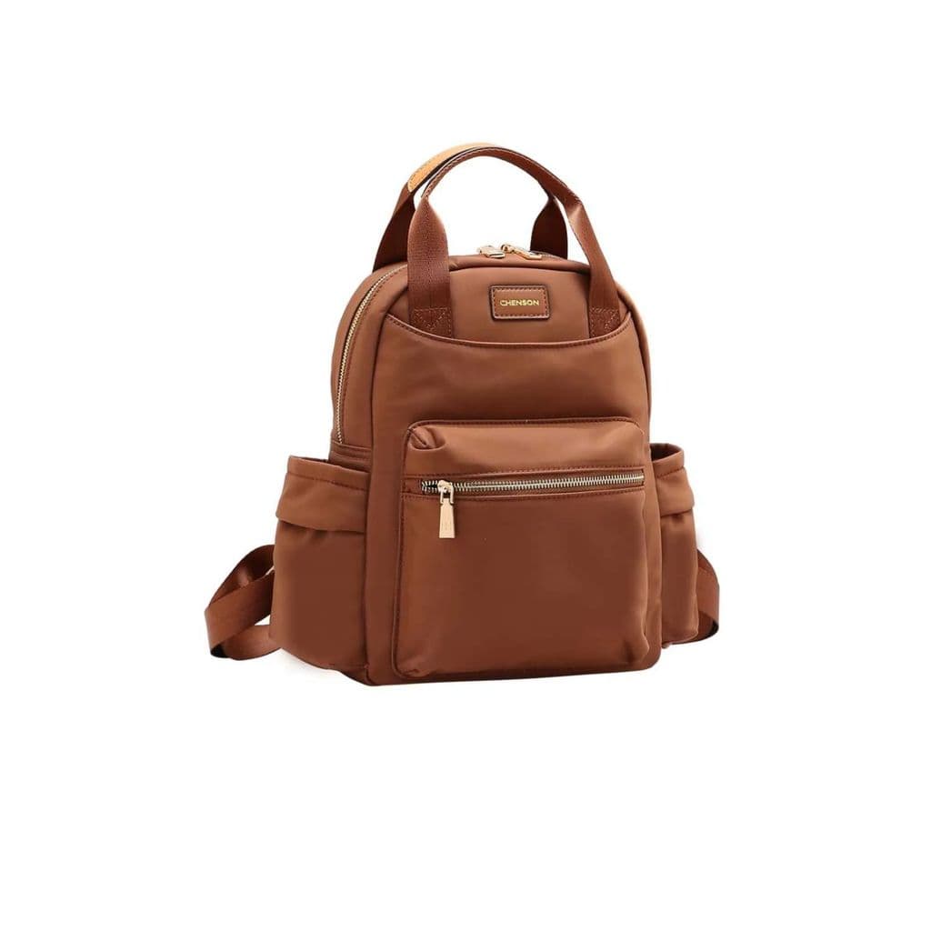 Mochila Feminina Chenson Café Twill Nylon Viagem Passador Mala Antifurto