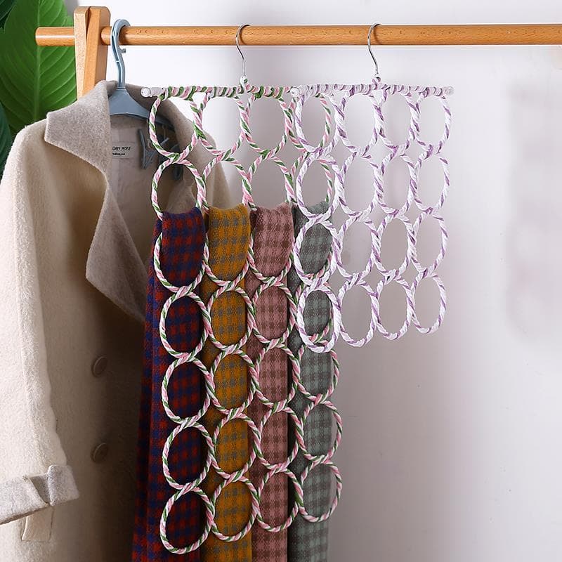 Com lenço de armazenamento pendurado cachecol rack círculo cabide cor Rattan dobrável 28 anel lenço de seda rack cintura