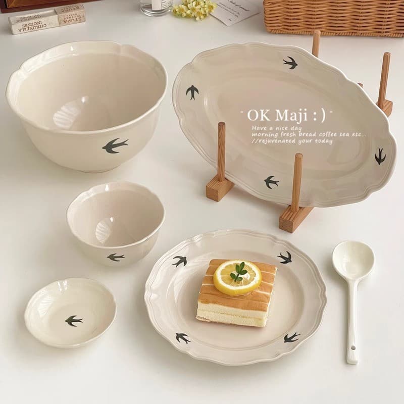 Tigela de arroz fofa Underglaze cor talheres pratos conjunto doméstico tigela de sopa de cerâmica tigela de salada de fr