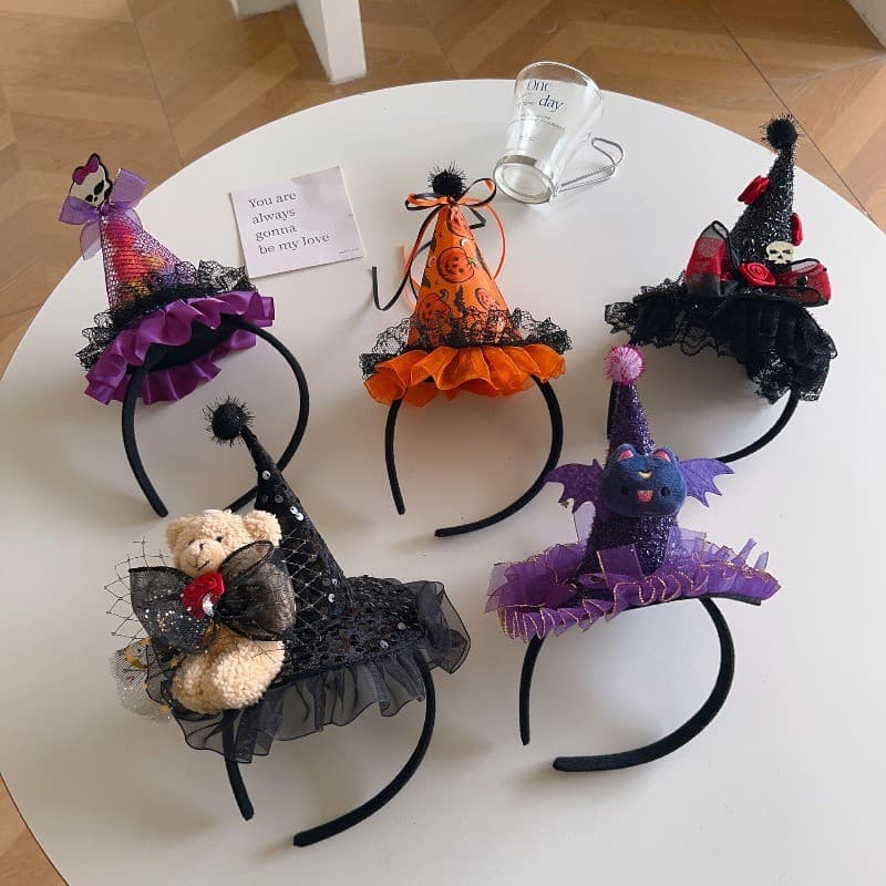 Halloween Cocar Bruxa Chapéu Mágico Bandana Arco Decorativo Renda Abóbora Urso Acessório De Cabelo