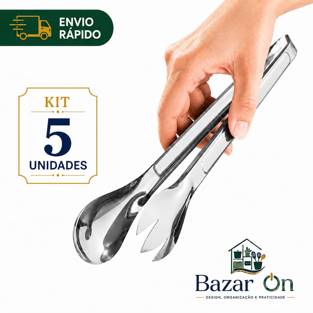 Kit 5 Pegador De Salada Aço Inox 20cm Pinça Para Massas Verduras Legumes Utensílio Servir Cozinha