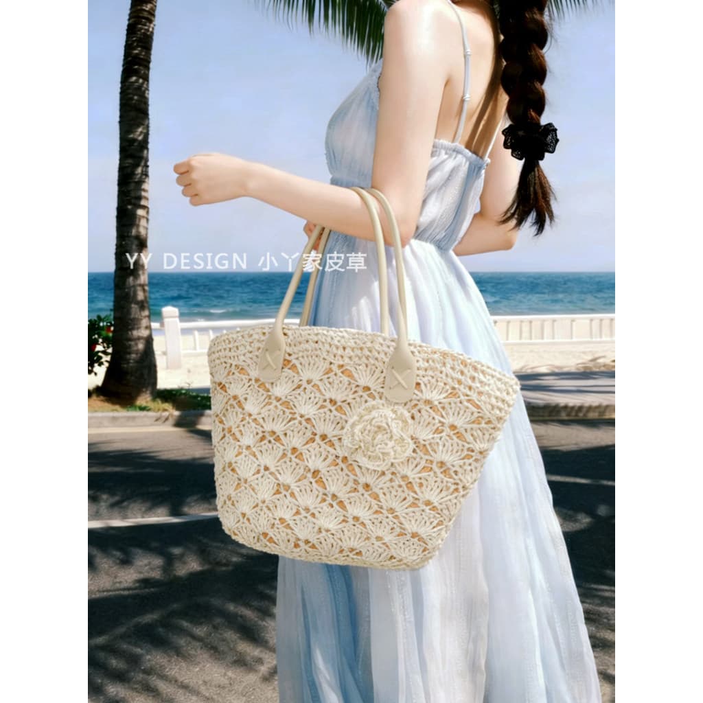 bolsa feminina bolsa transversal feminino 2026 verão nova moda crochê tecido bolsa de ombro zíper grande capacidade port