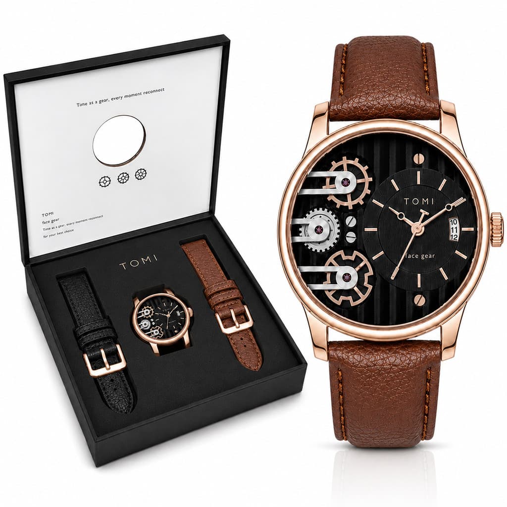 Relógio Masculino Quartzo Com 2 Pulseiras Estilo Mecânico