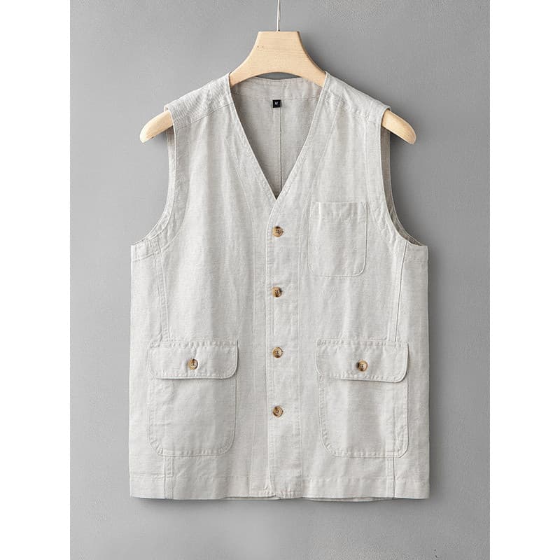 Colete de linho masculino exterior Wear primavera verão Casual solto colete sem mangas algodão linho colete masculino pa