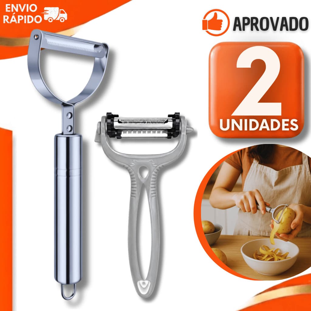 Jogo Descascador Legumes Inox + Descascador 3 em 1 Descasca Fatia Frutas Legumes Utensílios Cozinha Completa