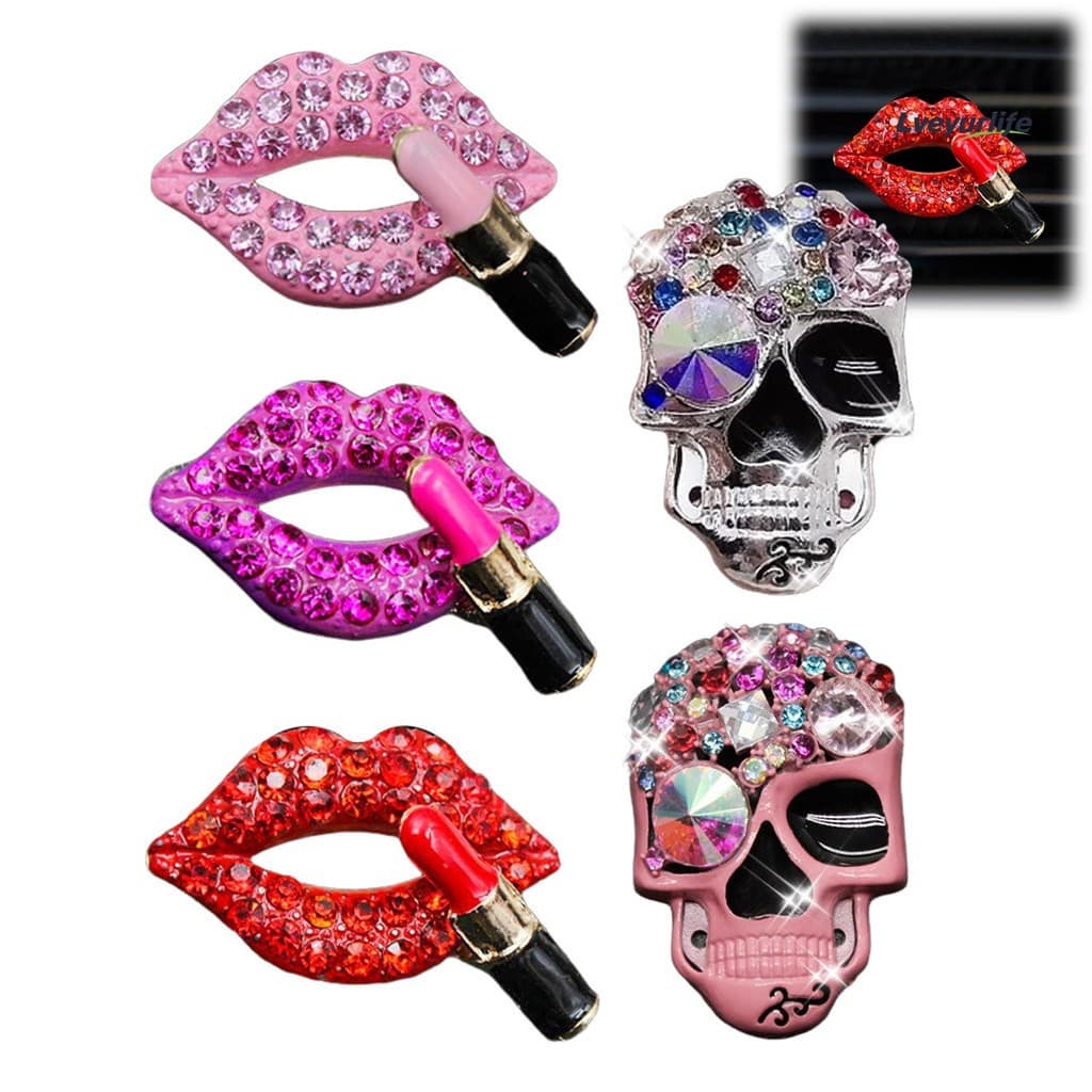 Lveyurlife Clipe Aromatizador de Ar para Carro com Crânio de Strass, Perfume Personalizado Estilo Punk para Saída de Ar,