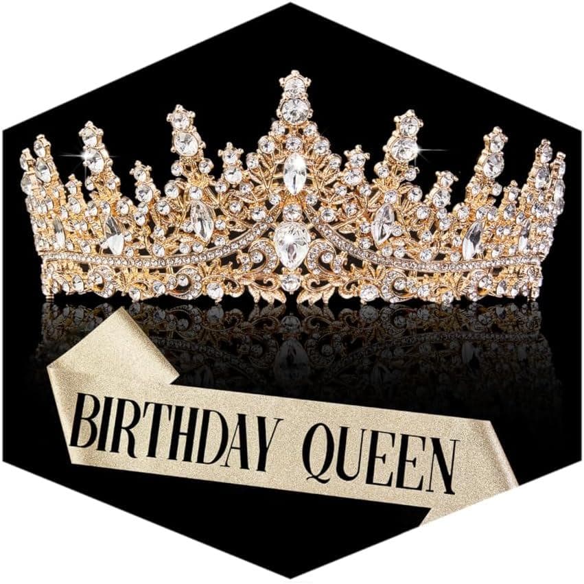 Coroa Dourada para Mulheres, Tiara de Princesa com Cristais, Faixa de Cabelo de Rainha com Strass, Acessórios de Cabelo