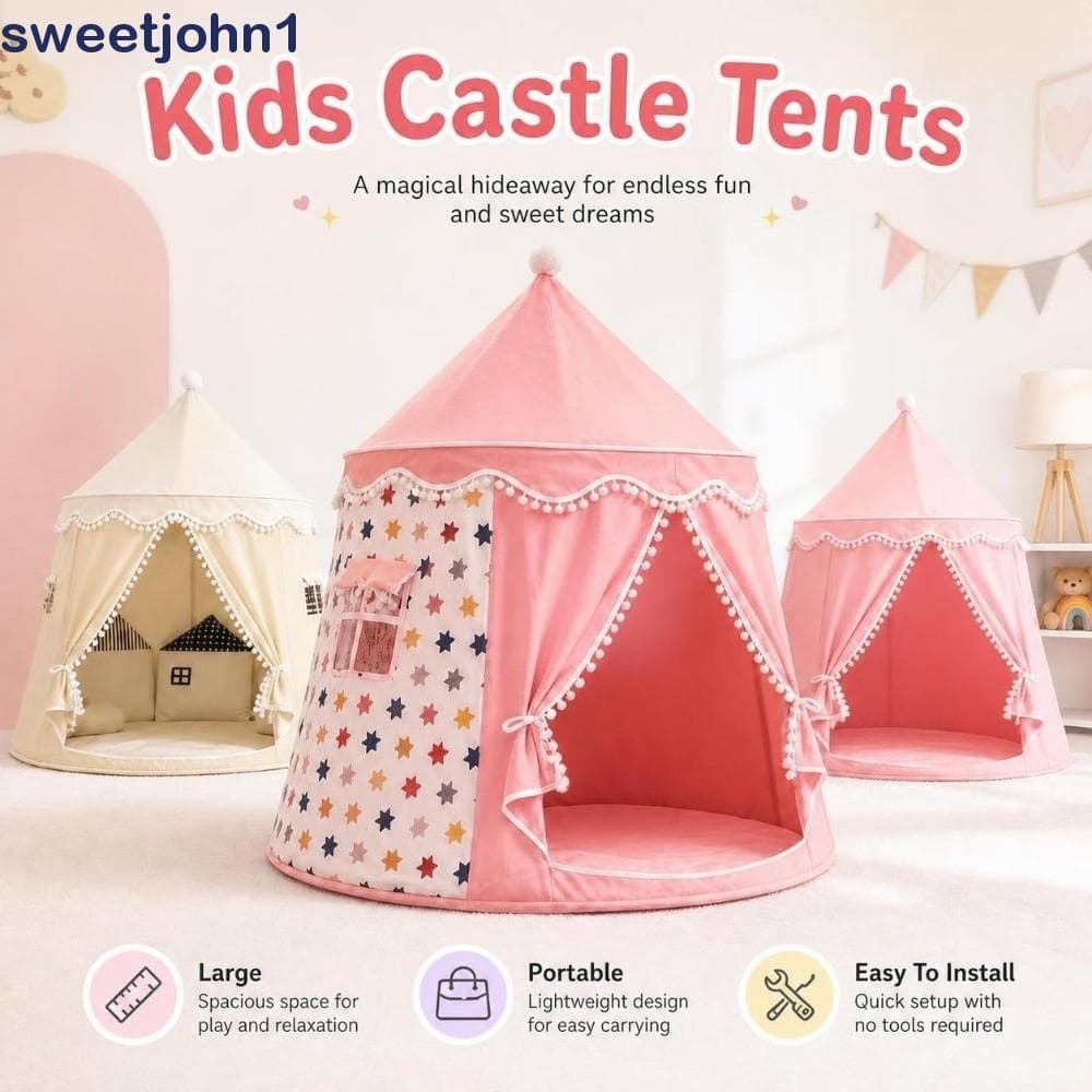 SWEETJOHN1 Tendas De Castelo Infantis , Grande Barraca De Brincar Infantil Fácil De Instalar , Casa Dobrável Para Crianç