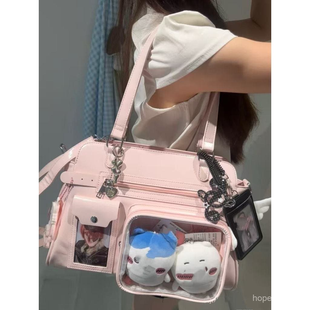 Nova bolsa estilo anime para meninas, bolsa de fã de grande capacidade estilo universitário, bolsa de ombro e de mão par