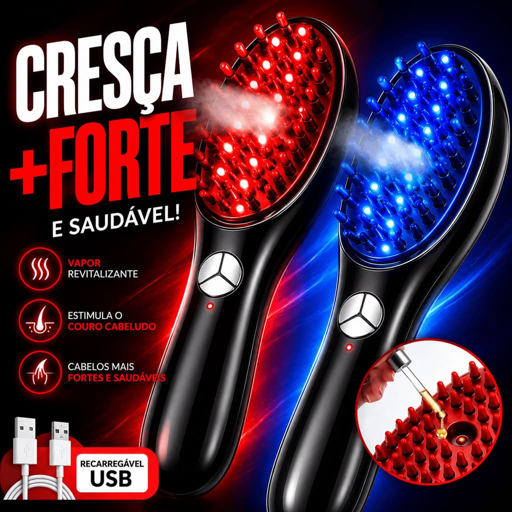 Escova Massageadora com Laser 2 em 1 Para Tratamento Capilar Antiqueda Escova Massageadora Capilar Laser Cabelos