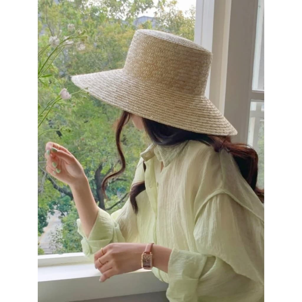 Ins novo estilo chapéu de malha de palha de aba grande feminino verão guarda-sol protetor solar beira-mar praia férias c