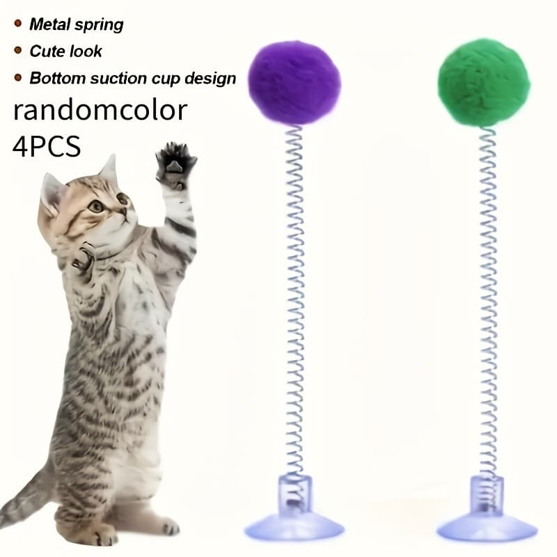4pçs (Varinha Mordedor de Mola para Gato com Base de Ventosa) Cores Sortidas - Brinquedo Interativo para gato