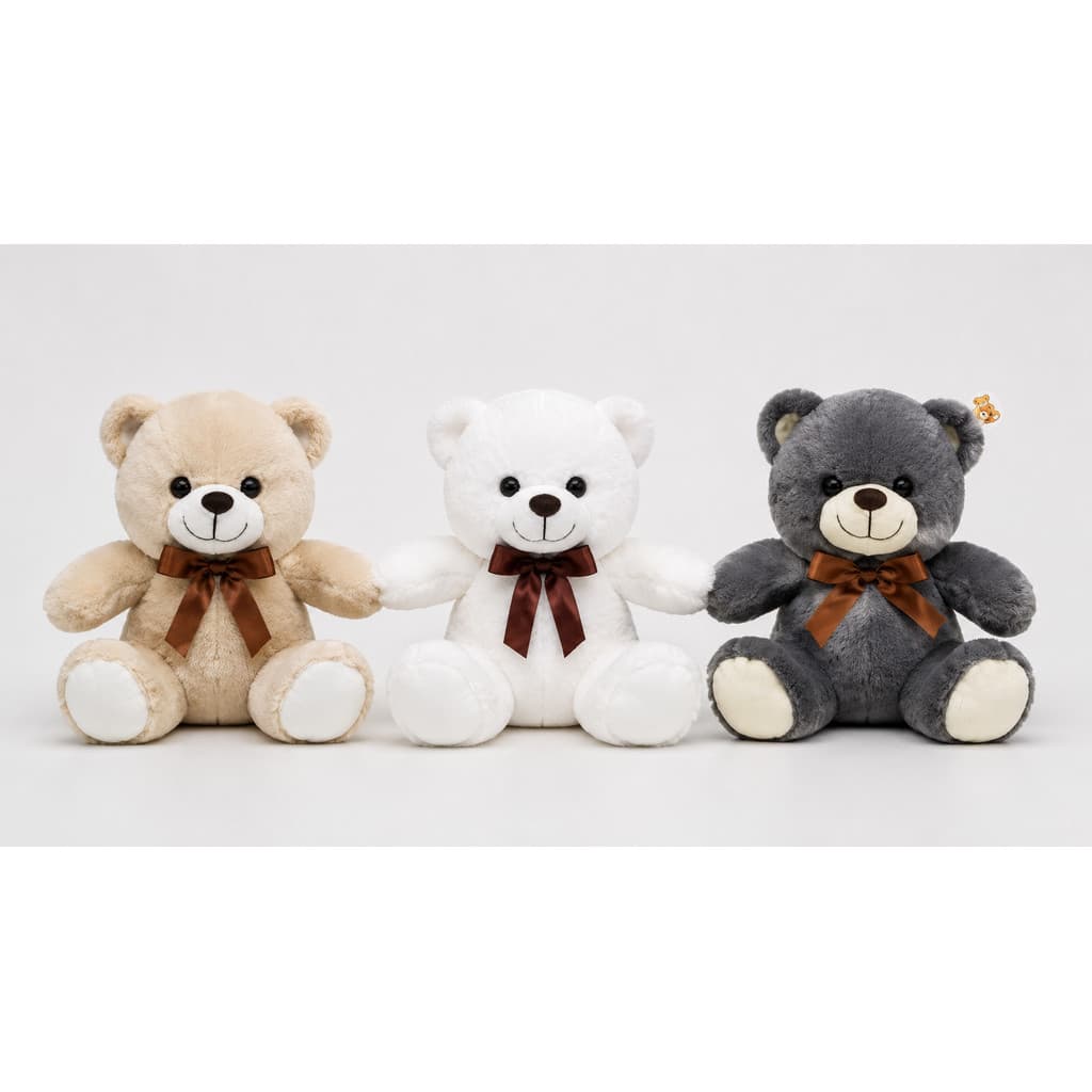 Urso de Pelúcia Fizzy 25cm com Laço Ursinho Fofo Macio Presente para Namorado Namorada Criança