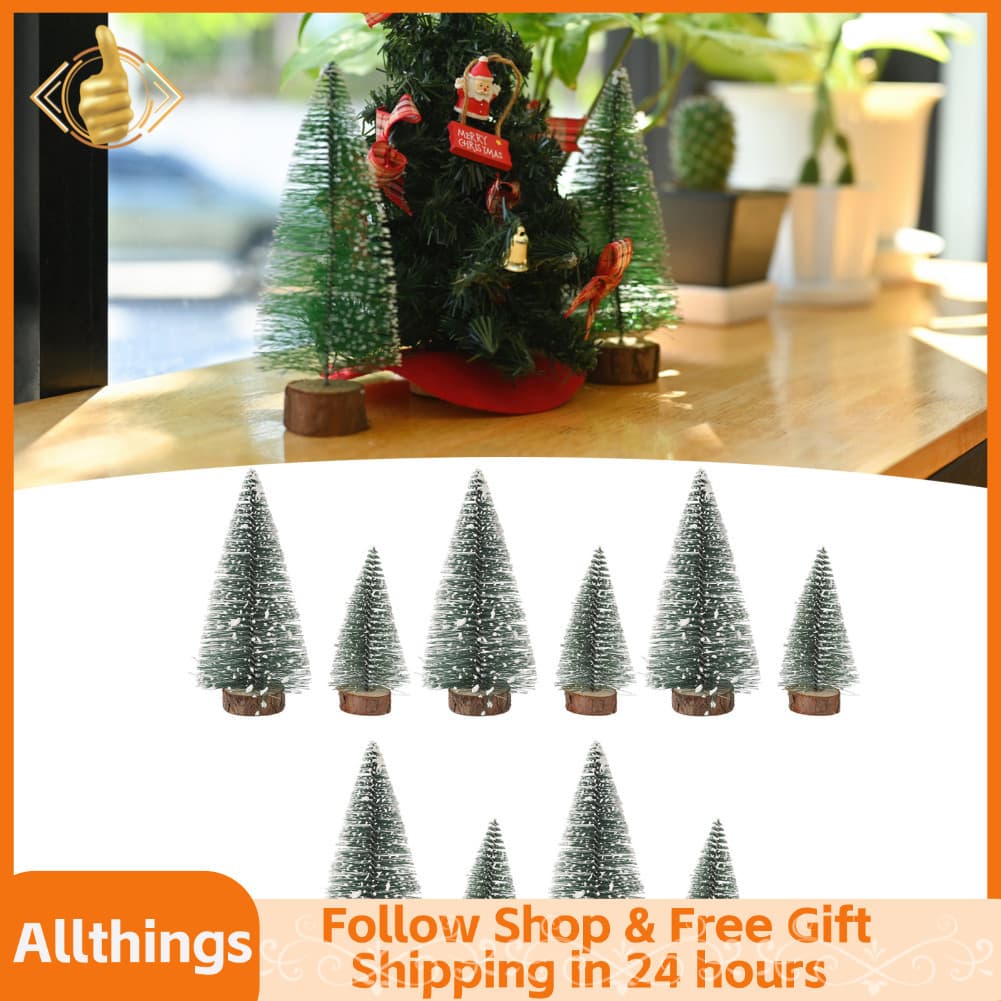 allthingss-br Árvore de natal em miniatura ni árvores para artesanato conjunto de decoração de pinho 10 peças mesa