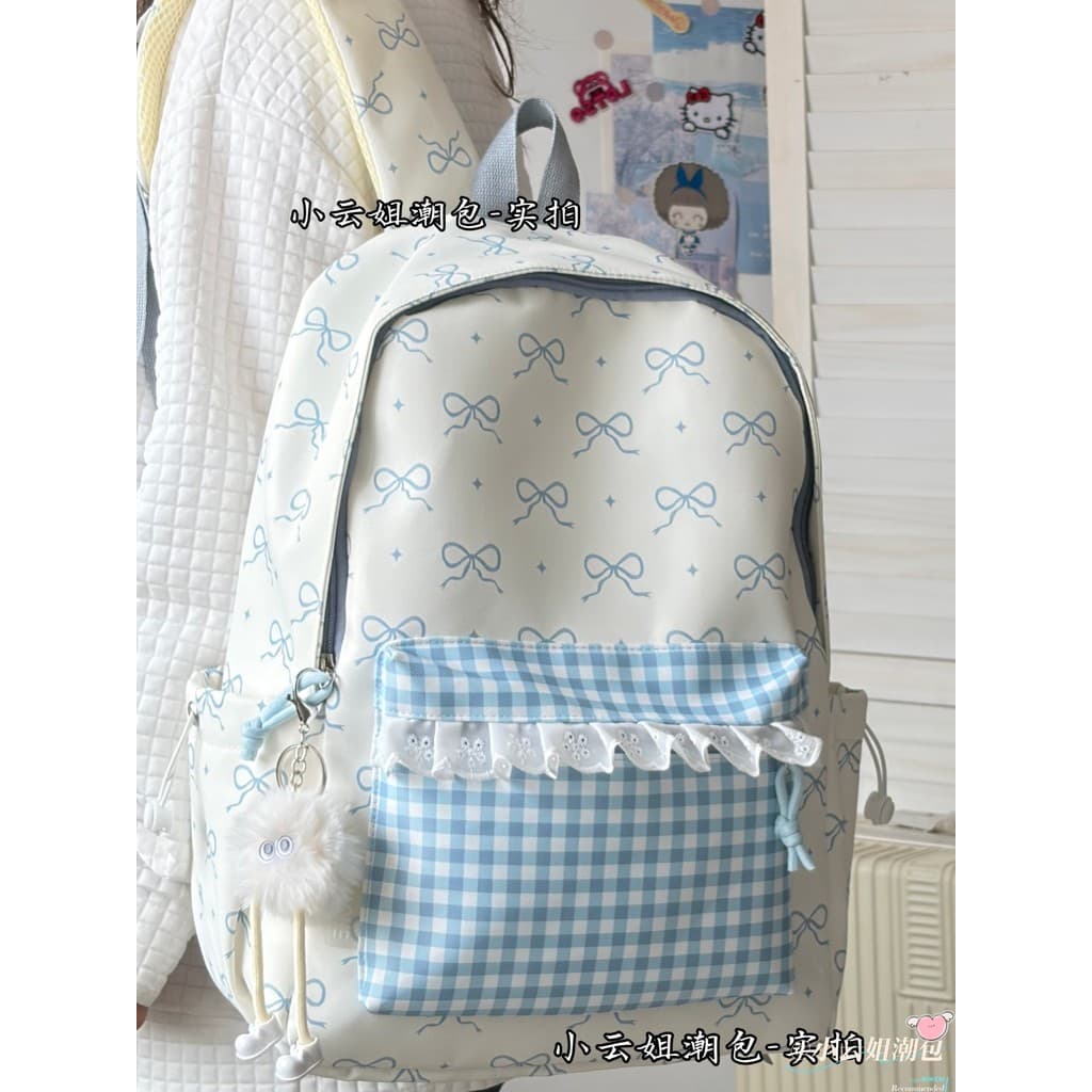 2026 novo estilo mochila estudantes do ensino médio versão coreana arco renda mochila feminina estilo japonês All-Match