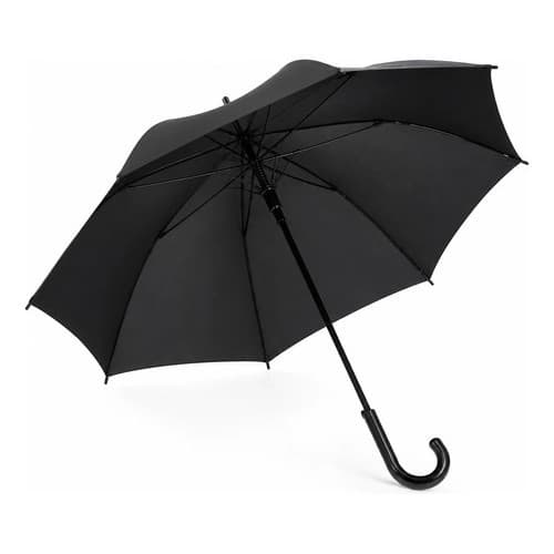 Guarda Chuva Preto Longo Manual com Cabo Curvo Preto Clássico