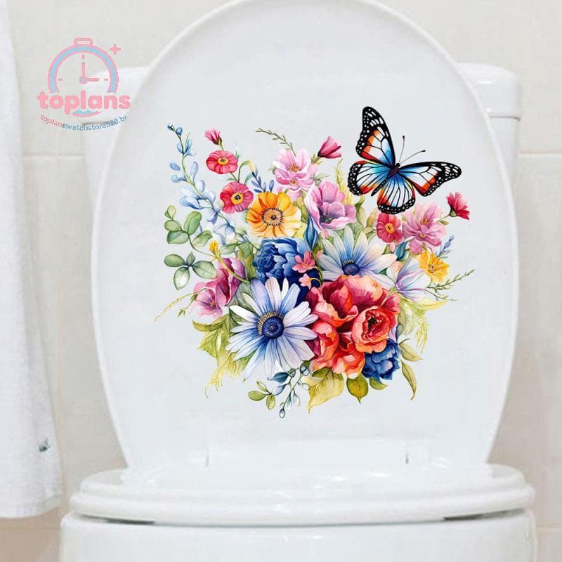Adesivo De Vaso Sanitário Com Flor De Borboleta TOPLA-Decalque Universal À Prova D'água Para Tampa