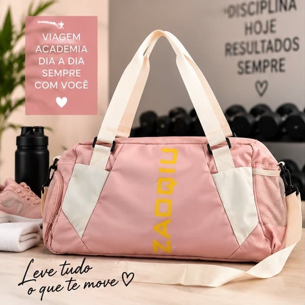 Bolsa Mala Feminina Grande Rosa para Viagem Academia com Alça Transversal