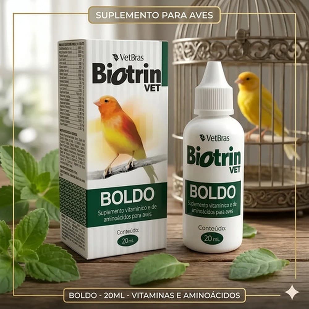 🐦 Biotrin Boldo 20ml Suplemento Vitamínico Para Aves Canário Calopsita Periquito Hepatoprotetor