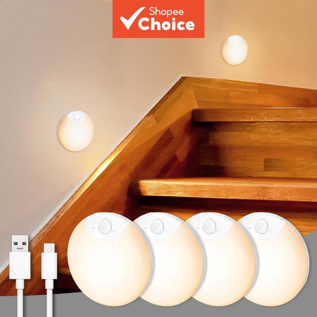 Luzes noturnas LED USB com interruptor, luz de sensor de movimento recarregável, lâmpada sensor para cozinha,