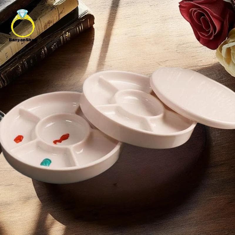 [BANY] Paleta Redonda De Imitação De Porcelana Com Tampa Pintura Em Aquarela Acrílica Multifuncional Bandeja De Branca S