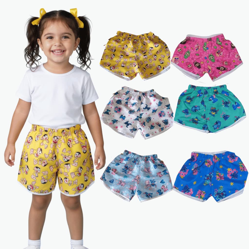 Short Infantil Feminino Estampado Confortável Verão Universo Fitness 👑