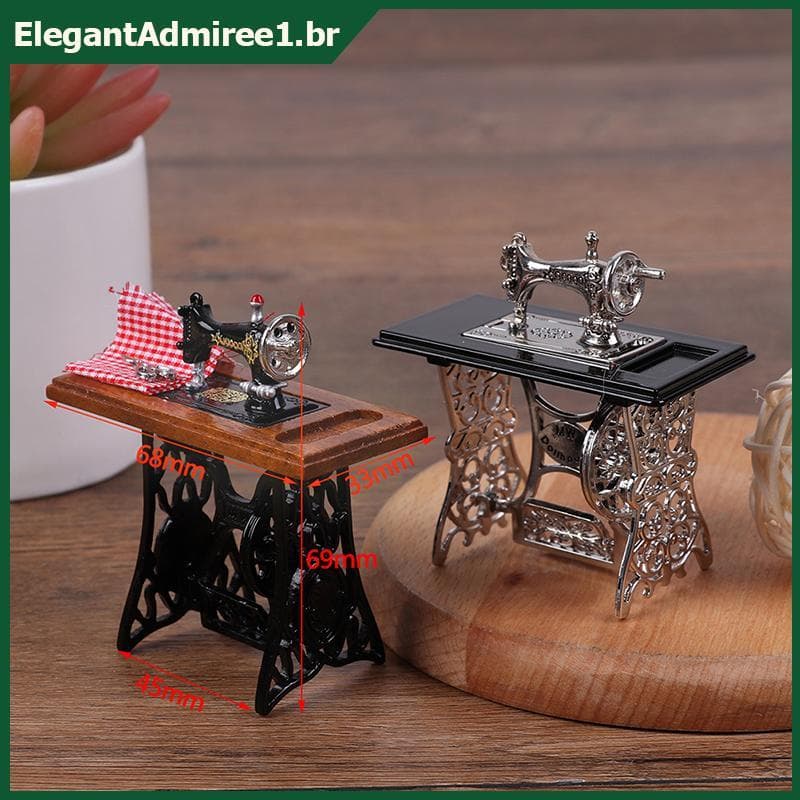 ELEGA 1 : 12 Mini Máquina De Costura De Móveis Para Casa De Bonecas Com Tesoura Decoração De Boneca