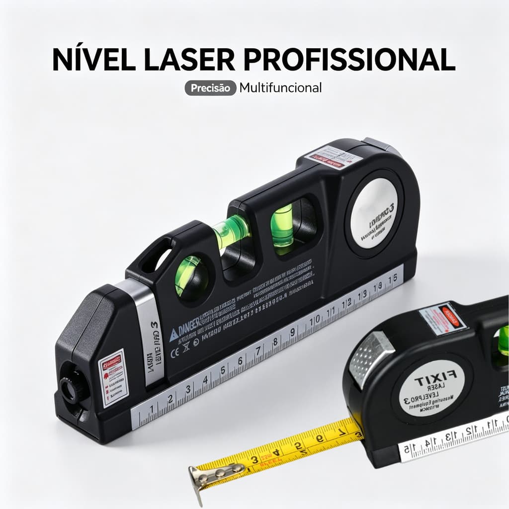 Nível Laser Multifuncional Level Pro3 com Trena e 3 Bolhas Nivelador para Construção e Decoração