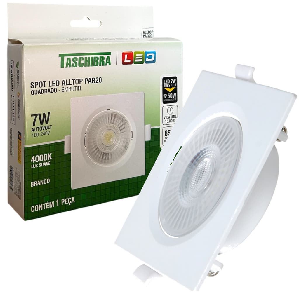 Kit 10 Spot Led Quadrado Embutir 7W Luz Neutra 4000K Bivolt