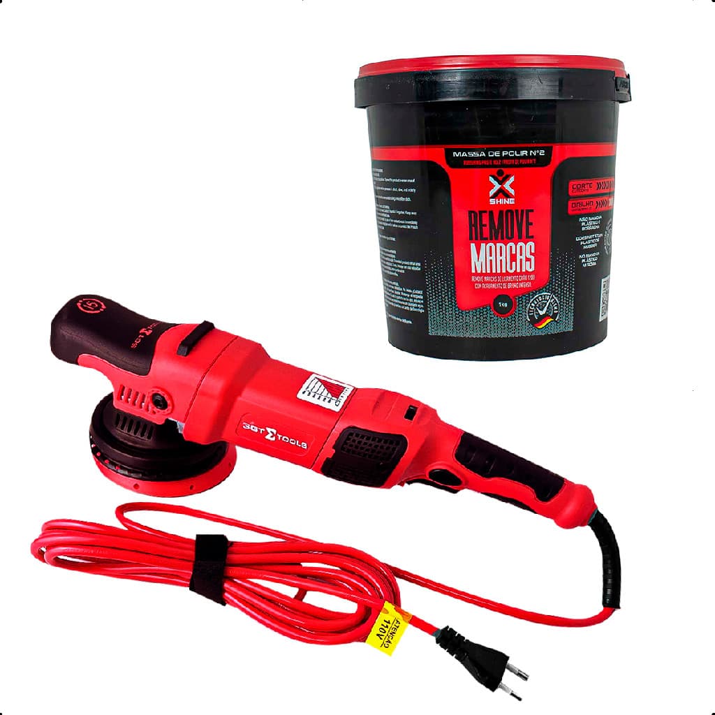 Kit Politriz Roto Orbital Red&Shine 5" 220V Com Massa De Polir nº2 1000g Para Remover Marcas FO1010