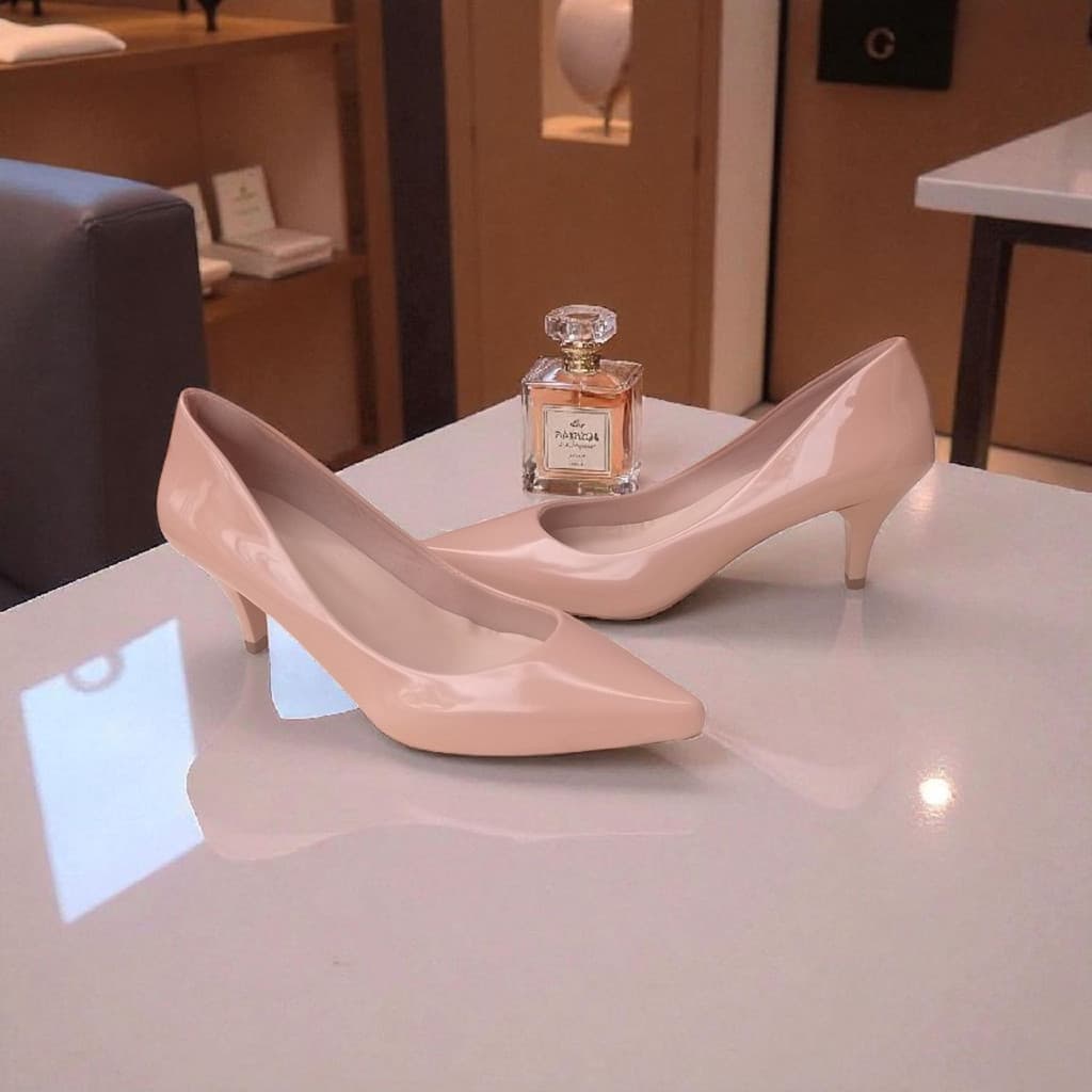 Scarpin Feminino Vi Nude Verniz Conforto | Salto Baixo 5cm | Strass Brilho Elegante Ousada Shoes