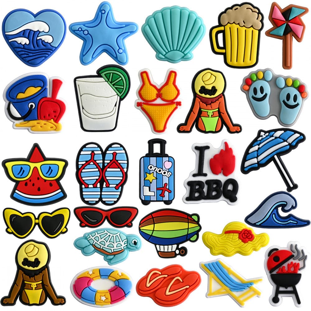 Encantos de Sapatos 26 Estilos de Decorações da Série Praia Acessórios de PVC com Botão e Pingentes de Sandálias com Pre