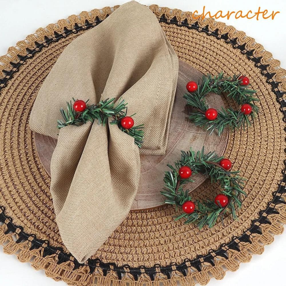 Personagem 6pcs Anel De Guardanapo De Agulha De Pinho De Natal , Com Suporte Estilo Pastoral De Frutas Vermelhas , Simul