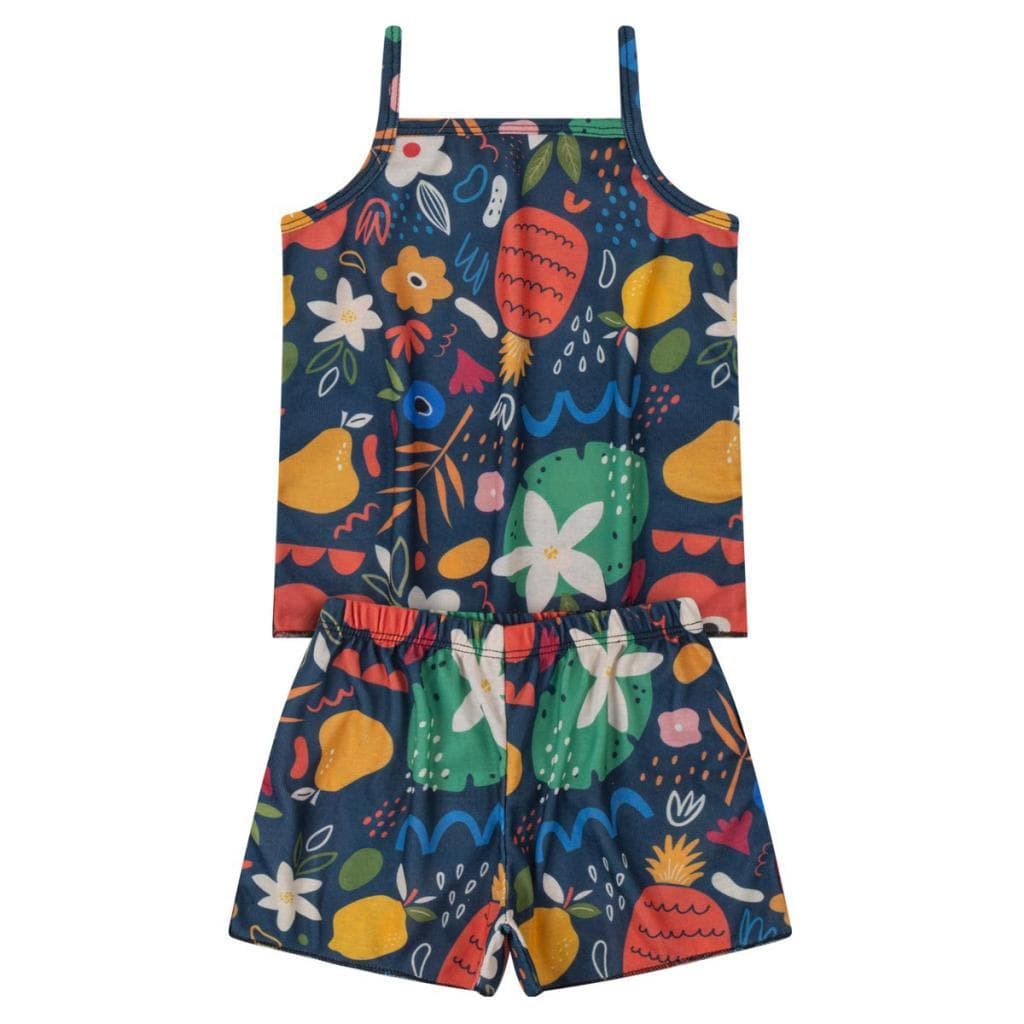 Conjunto Infantil Menina Estampado Fruits Marinho