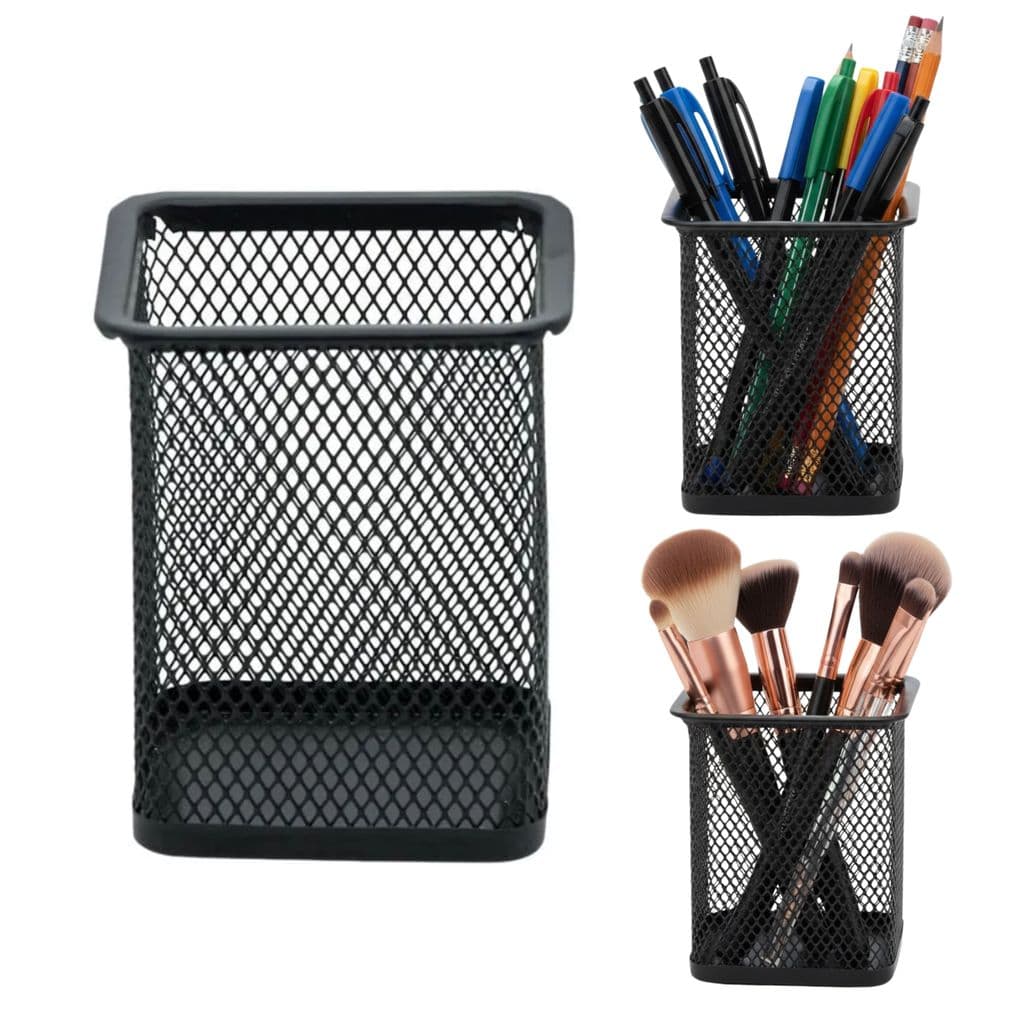 Organizador Mesa Porta Canetas Metal Preto Quadrado Aramado