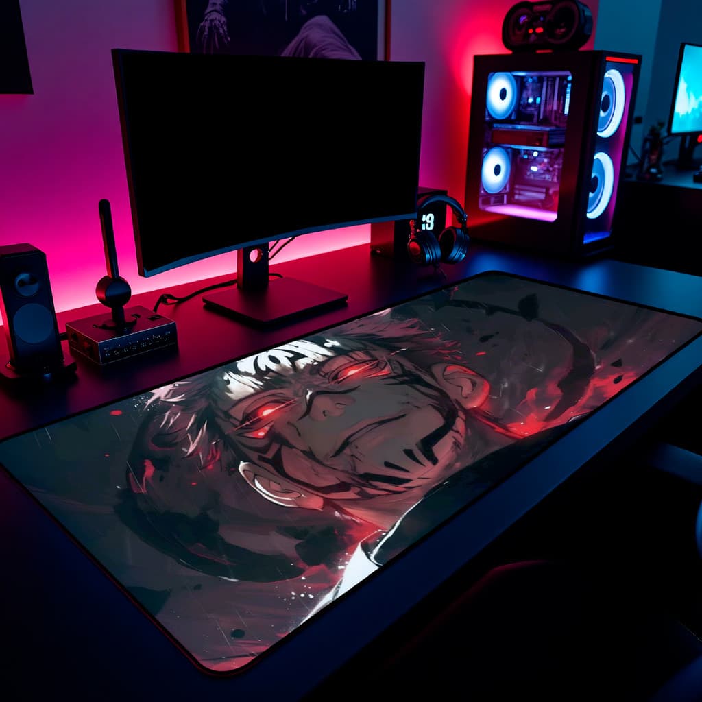 Mouse Pad Gamer Itadori Sukuna Jujutsu Kaisen 65x30cm / 80x40cm / 90x50cm / 120x60cm / Borda Costurada