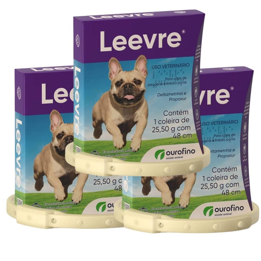 3x Coleira antipulgas leevre 48cm para cães proteção contra pulgas e carrapatos