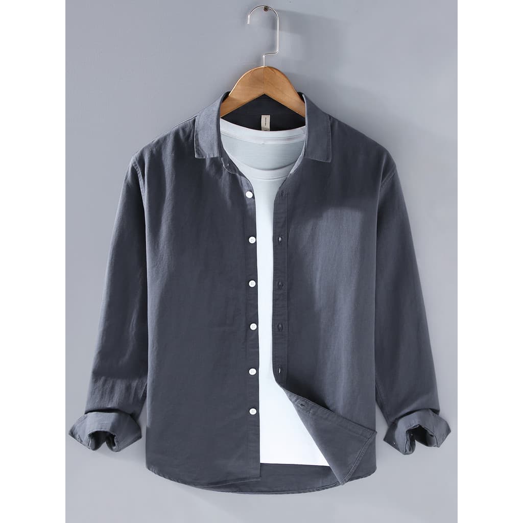 Camisa de algodão masculina de alta qualidade, manga comprida, estilo dinheiro antigo, estilo básico, lapela de alta qua