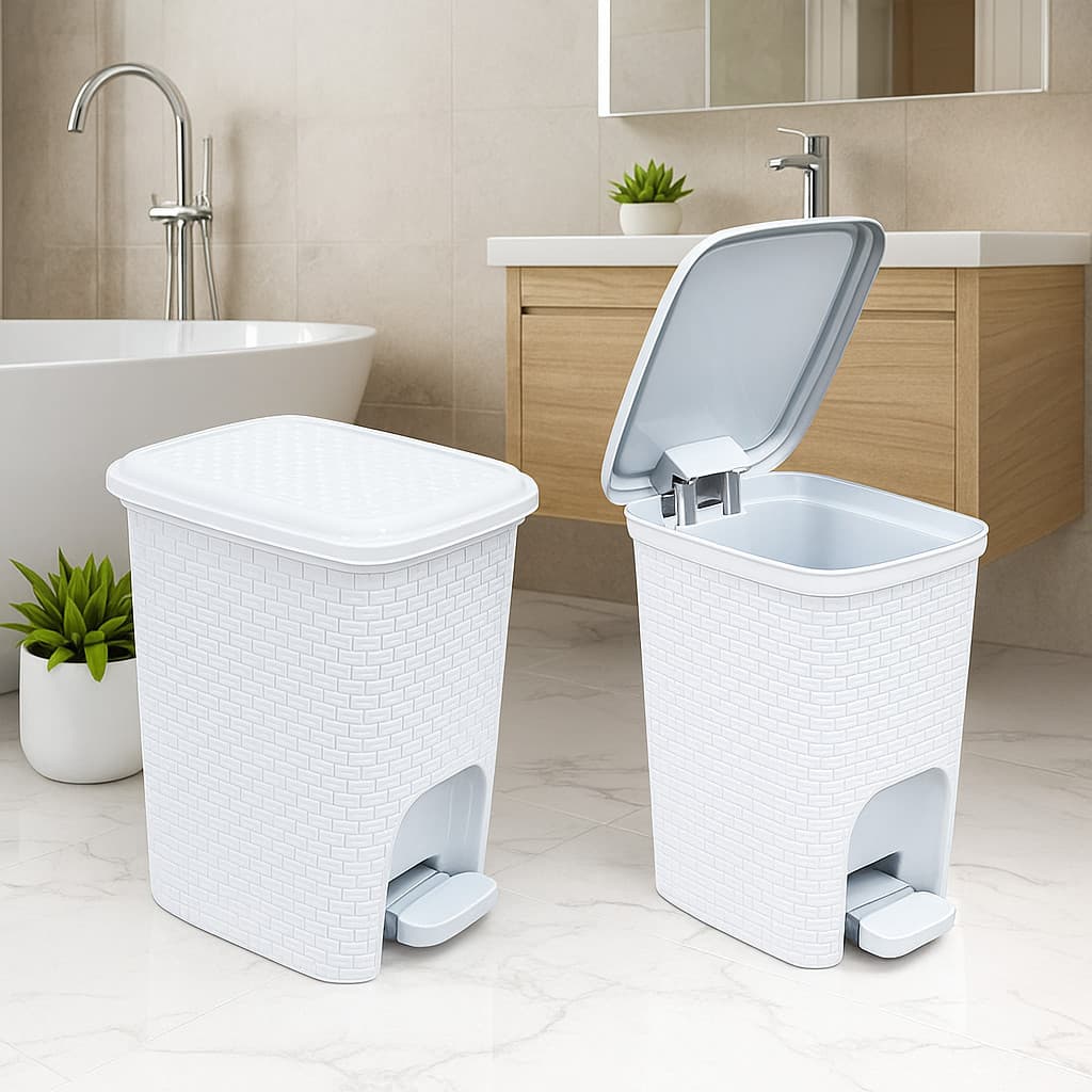 Kit De 1 Até 2 Lixeiras Rattan 7L BCO Tampa Pedal Ideal para Banheiro Cozinha Casa Design Moderno