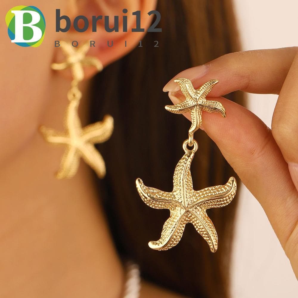 Brincos De Estrela Do Mar BORUIB , Pendurados Dourados Chiques Boêmios Revestidos