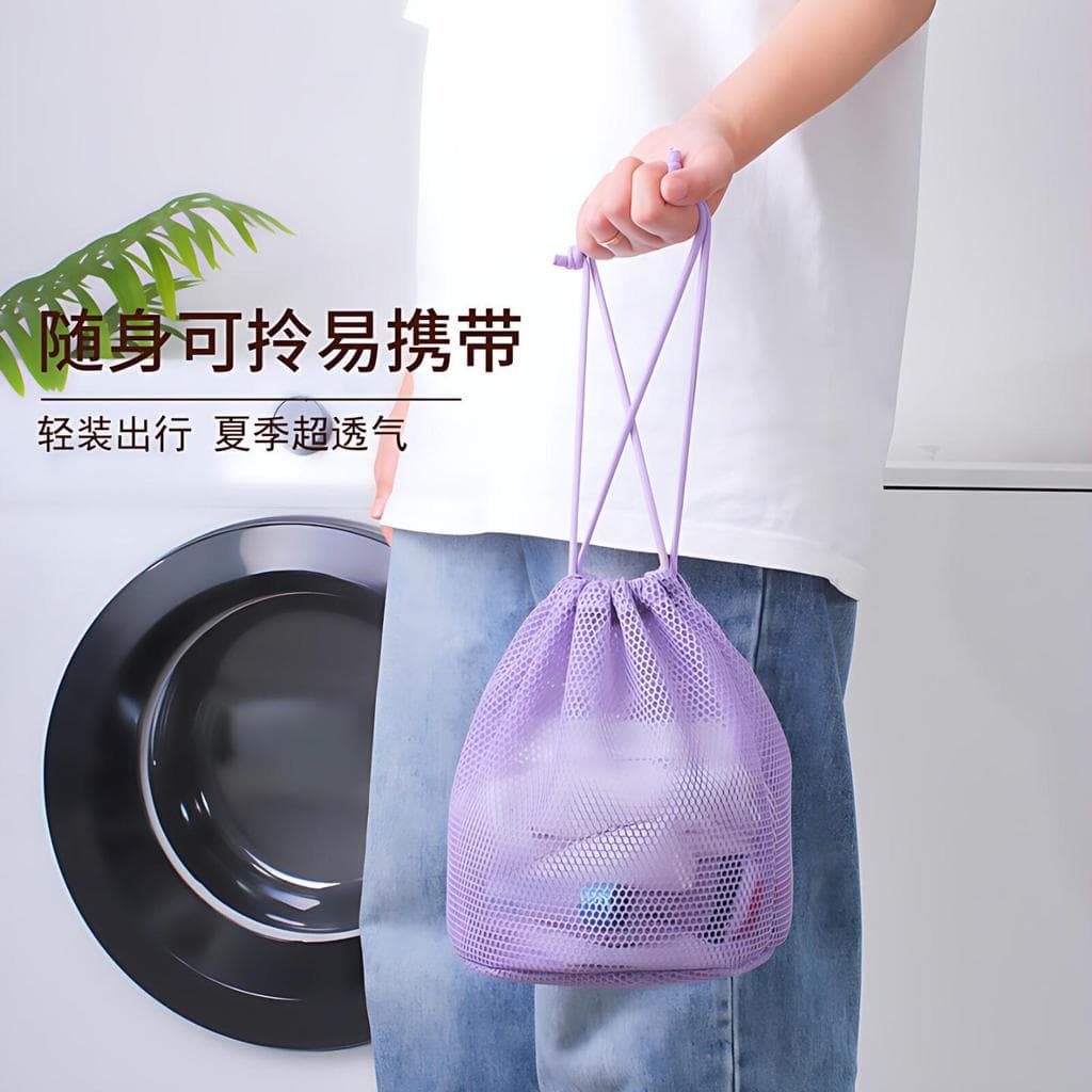 Novo estilo saco cosmético com cordão estilo malha cordão saco de armazenamento de drenagem saco de higiene pessoal de v