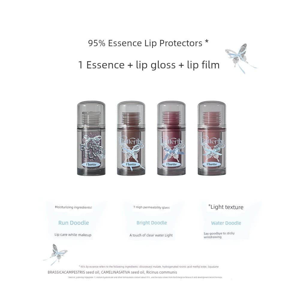 | 【lip tint ruby rose】 | ♪FLORTTE/Flor Lolia Twin Butterfly Lip Essence Mel Batom Lip Glaze Espelho Nu Lip Care Cuidados
