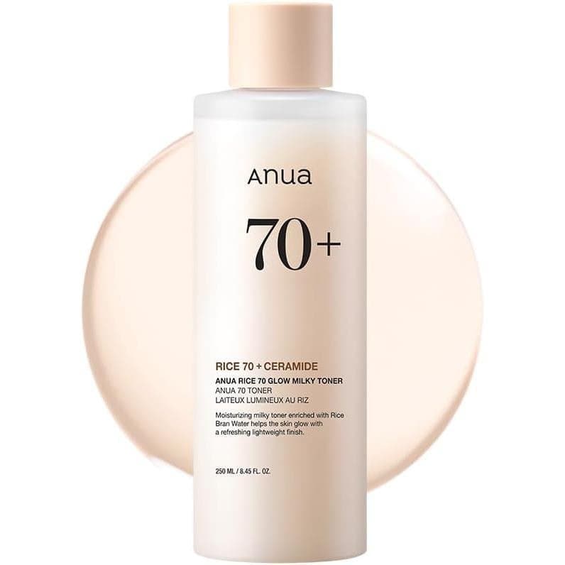 AnuaRice70GlowMilkyToner, Efeito Pele de Vidro e Radiante, Hidratante e Protetor da Barreira, Água de Arroz, Niacinamida