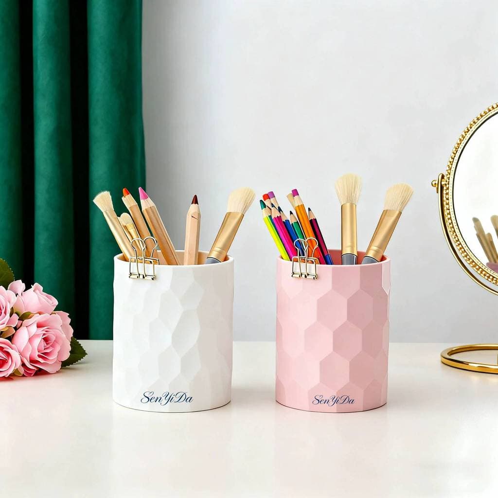 Porta‑canetas 1pc de silicone, textura geométrica, organizador de pincéis de maquiagem e artigos de escritório