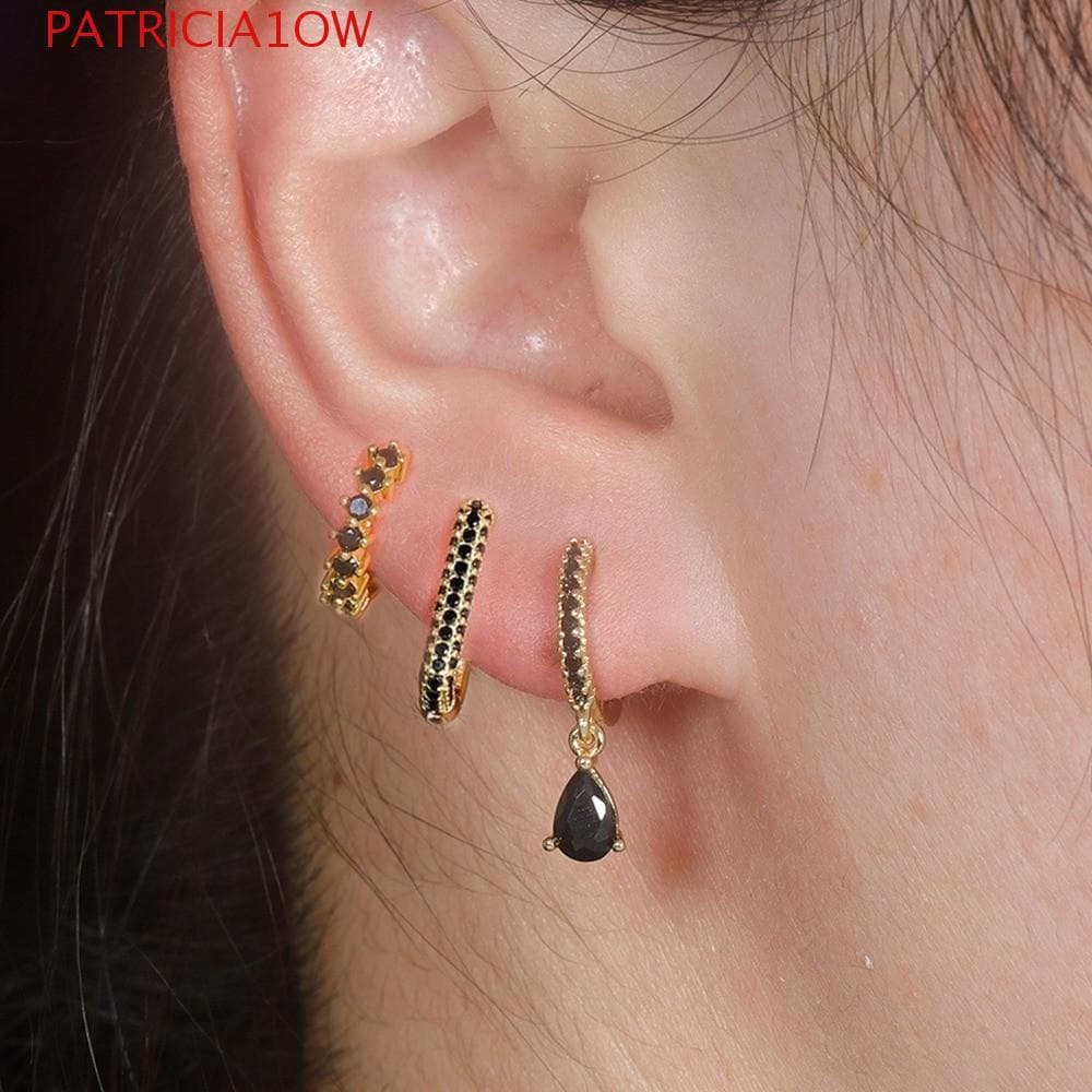PATRICIA1OW 3 Pçs/Set Huggie Brincos , Elegantes De Argola De Aço Inoxidável , Delicados De Zircão De Tamanho Pequeno