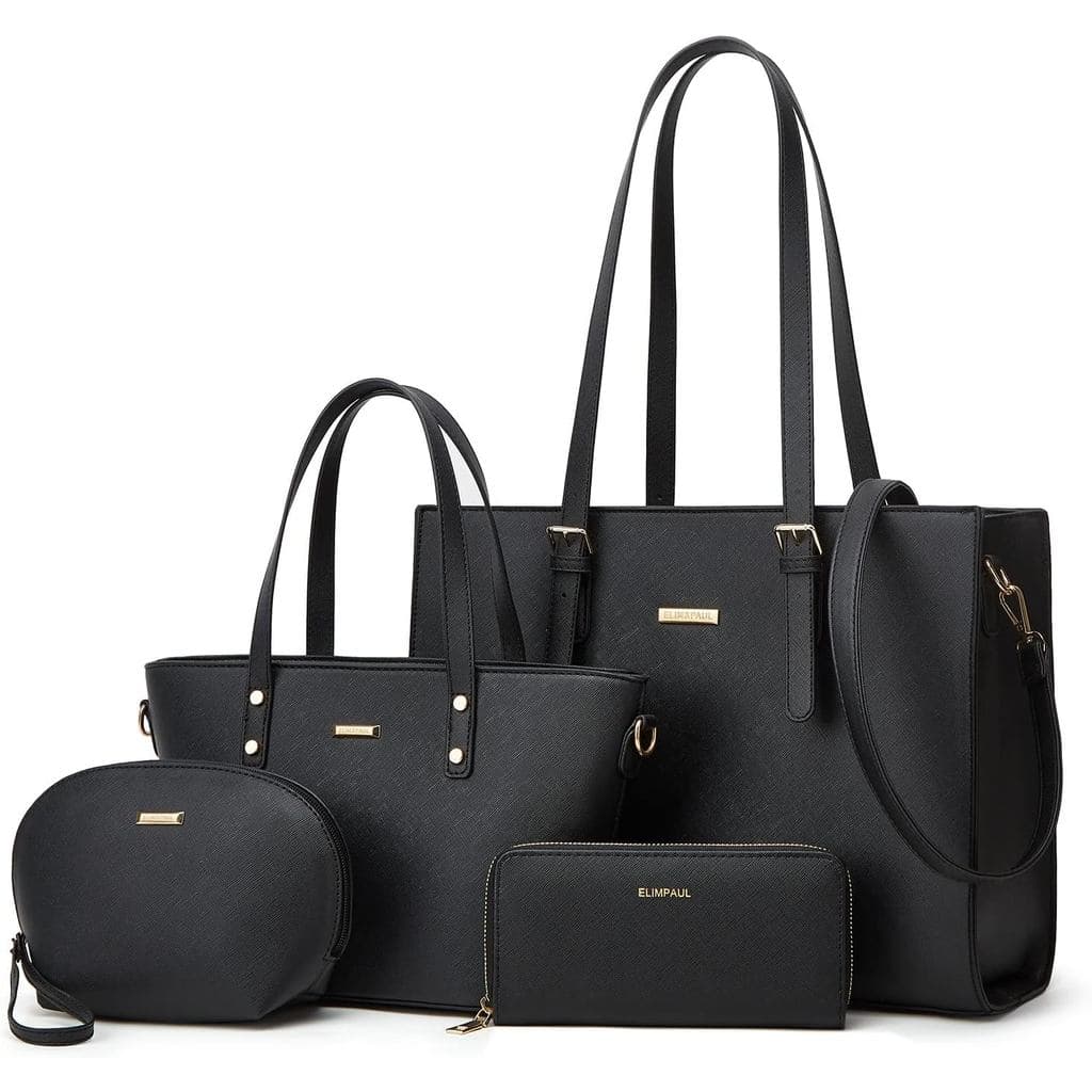 Conjunto de Bolsa de Mão, Bolsa de Ombro, Bolsa Transversal e Carteira em Couro Sintético para Mulheres