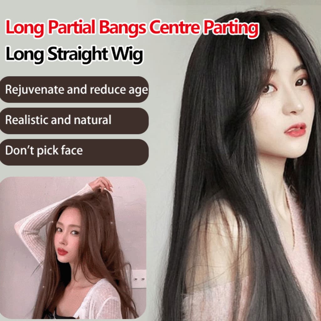 【Visual Autêntico】[Cabelo Realista] Peruca Feminina/Franja no Meio/Cabelo Longo Liso
